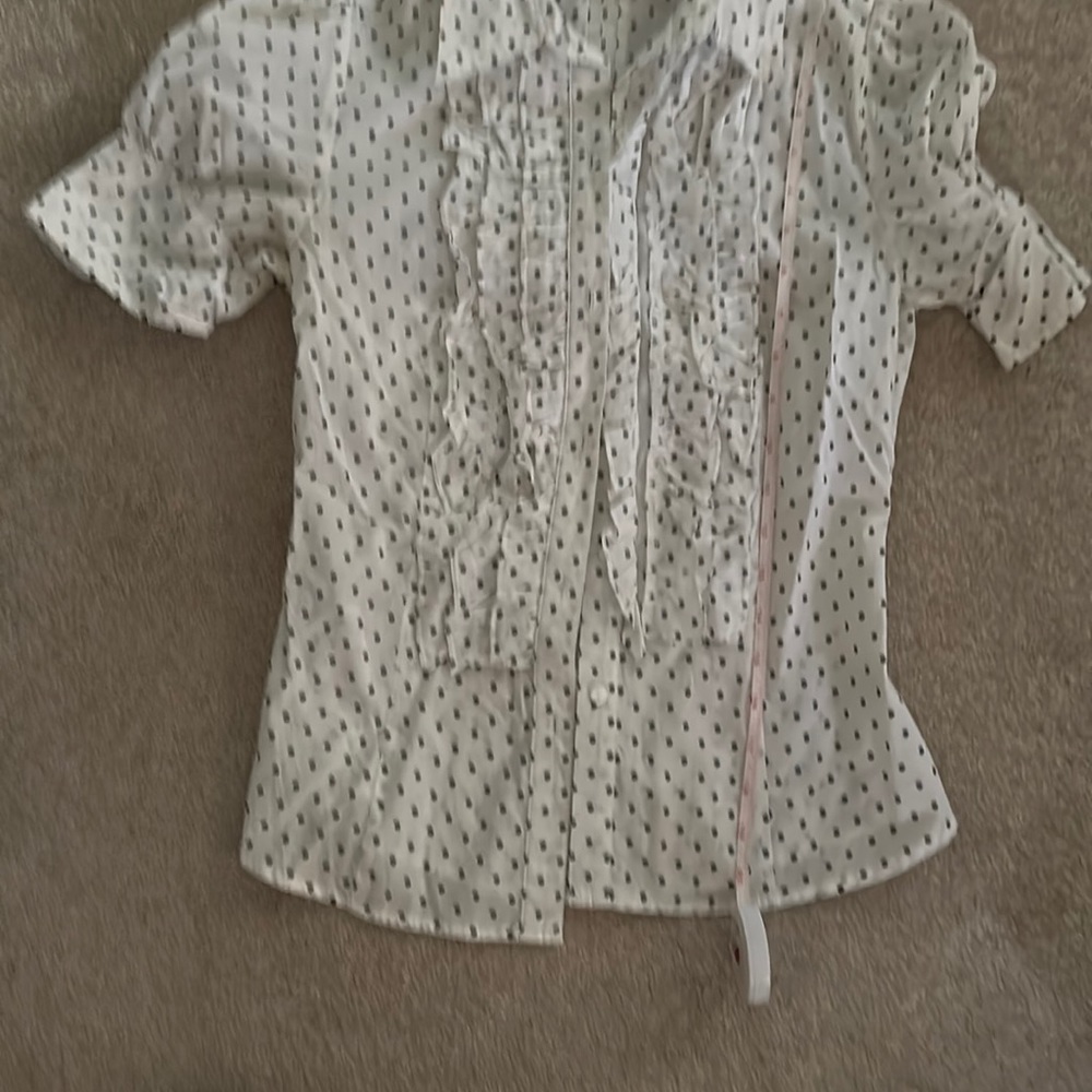 White and Black Polka Dot button down women cotton shirt Ruffles in Front